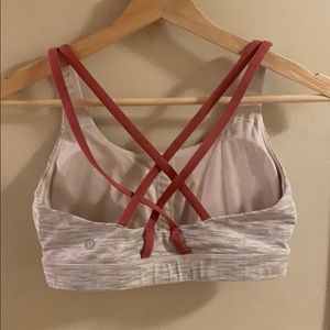 Energy bra- white with grey stripes/ pink straps